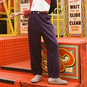 L.F.Markey Womens Trousers Navy 100% linen balloon wide leg pants size 2